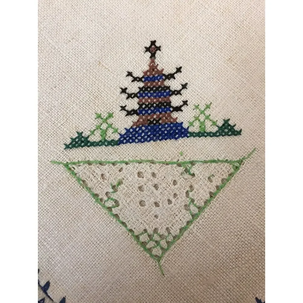 Set 6 Vintage Linen Dutch Windmill Hand Sewn Cross Stitch Square Cloth Napkins